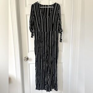 Elegant Black and White Striped Jumpsuit